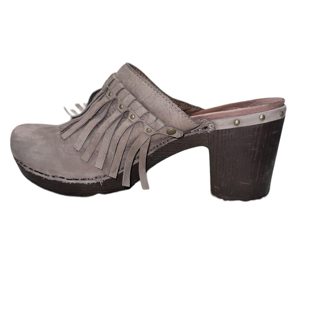 DANSKO 🤎Women's Mule Taupe Gray Deni Clog Nubuck Leather Fringe Size40/9.5, GUC - Picture 3 of 8